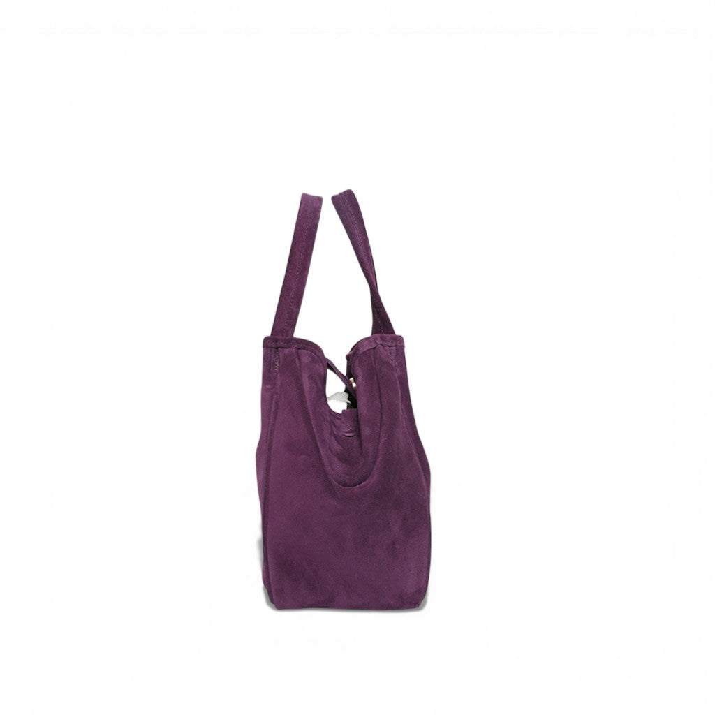 Vittoria Tote in Aubergine Italian Leather Backed Suede
