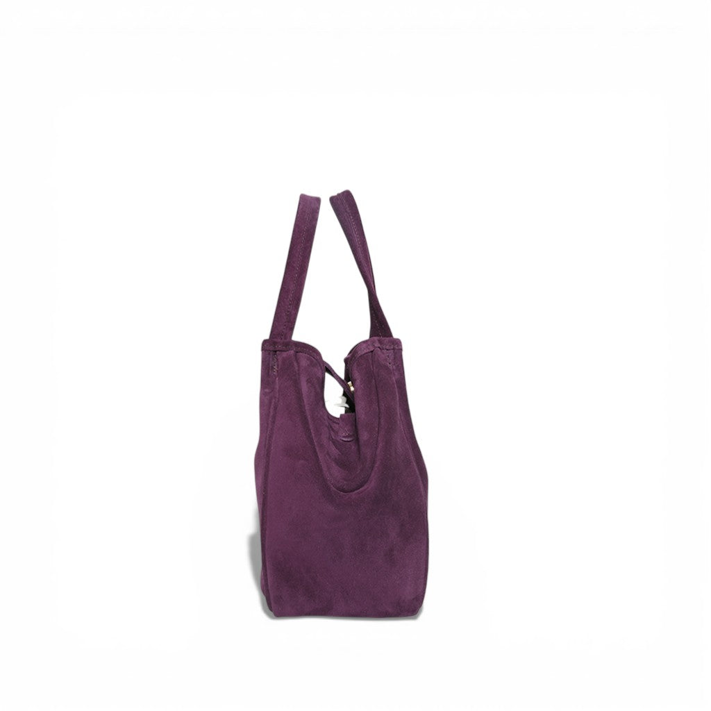 Vittoria Tote in Aubergine Italian Leather Backed Suede