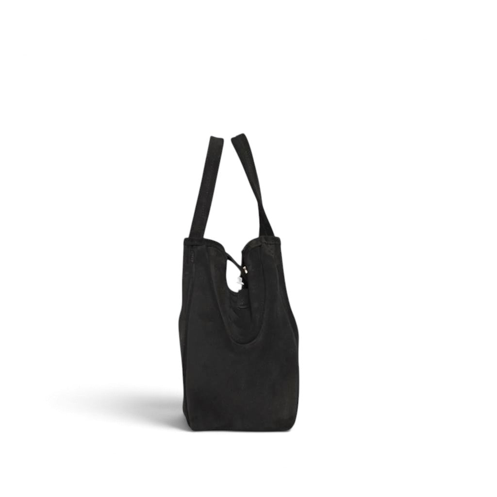 Vittoria Tote in Black Italian Leather Backed Suede