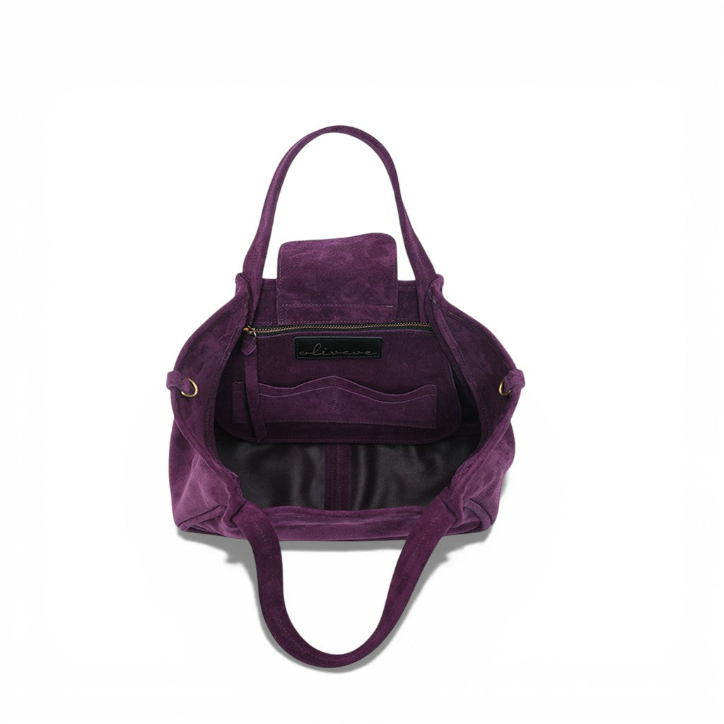 Vittoria Tote in Aubergine Italian Leather Backed Suede