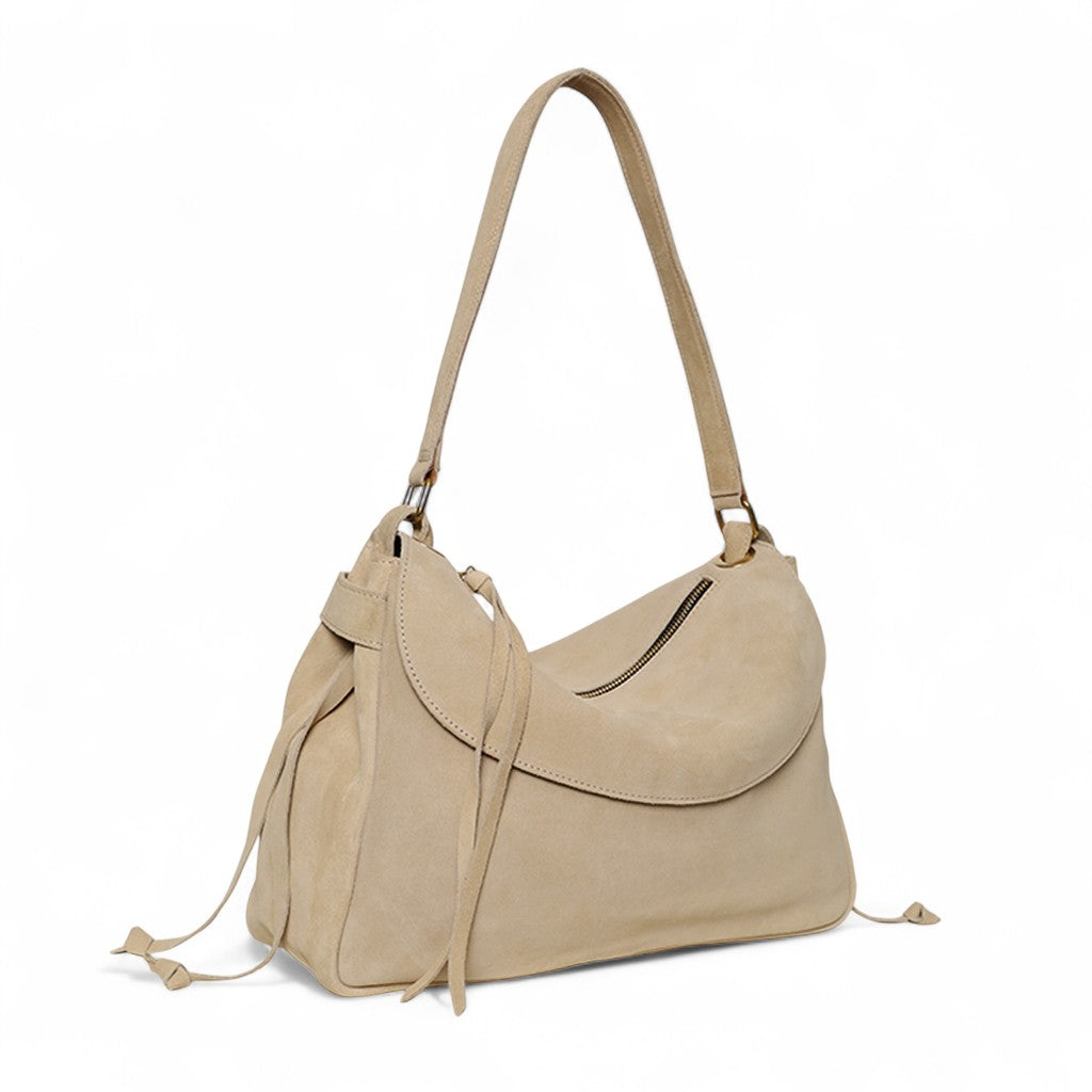 Reese Large Slouchy Shoulder in Macadamia Italian Leather Backed Suede