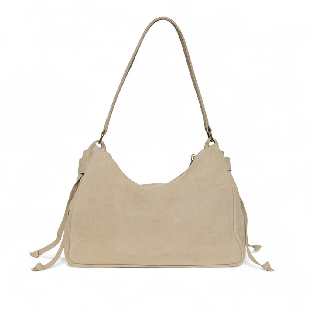 Reese Large Slouchy Shoulder in Macadamia Italian Leather Backed Suede