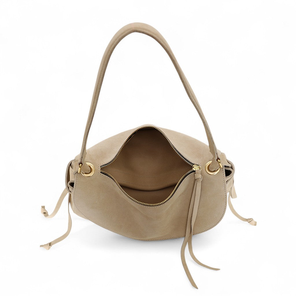 Reese Large Slouchy Shoulder in Macadamia Italian Leather Backed Suede
