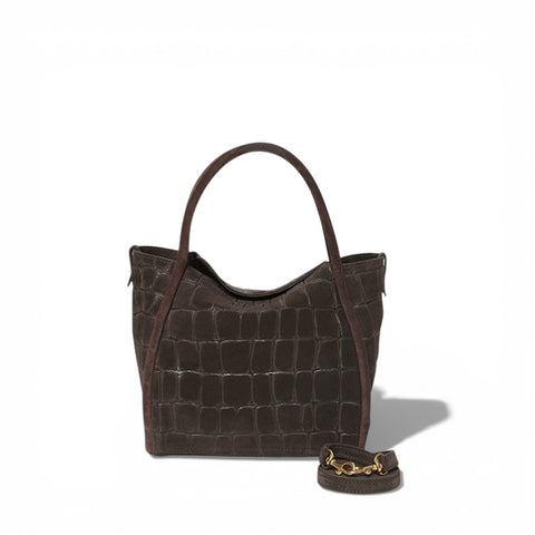 Serena Satchel Crossbody in Truffle Italian Croco-Embossed Suede