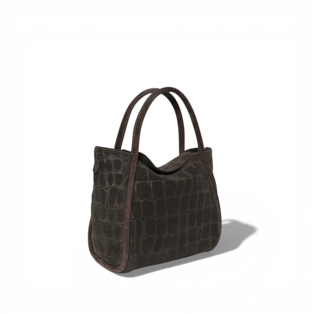 Serena Satchel Crossbody in Truffle Italian Croco-Embossed Suede