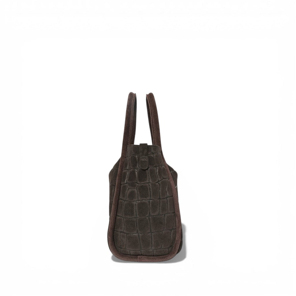 Serena Satchel Crossbody in Truffle Italian Croco-Embossed Suede