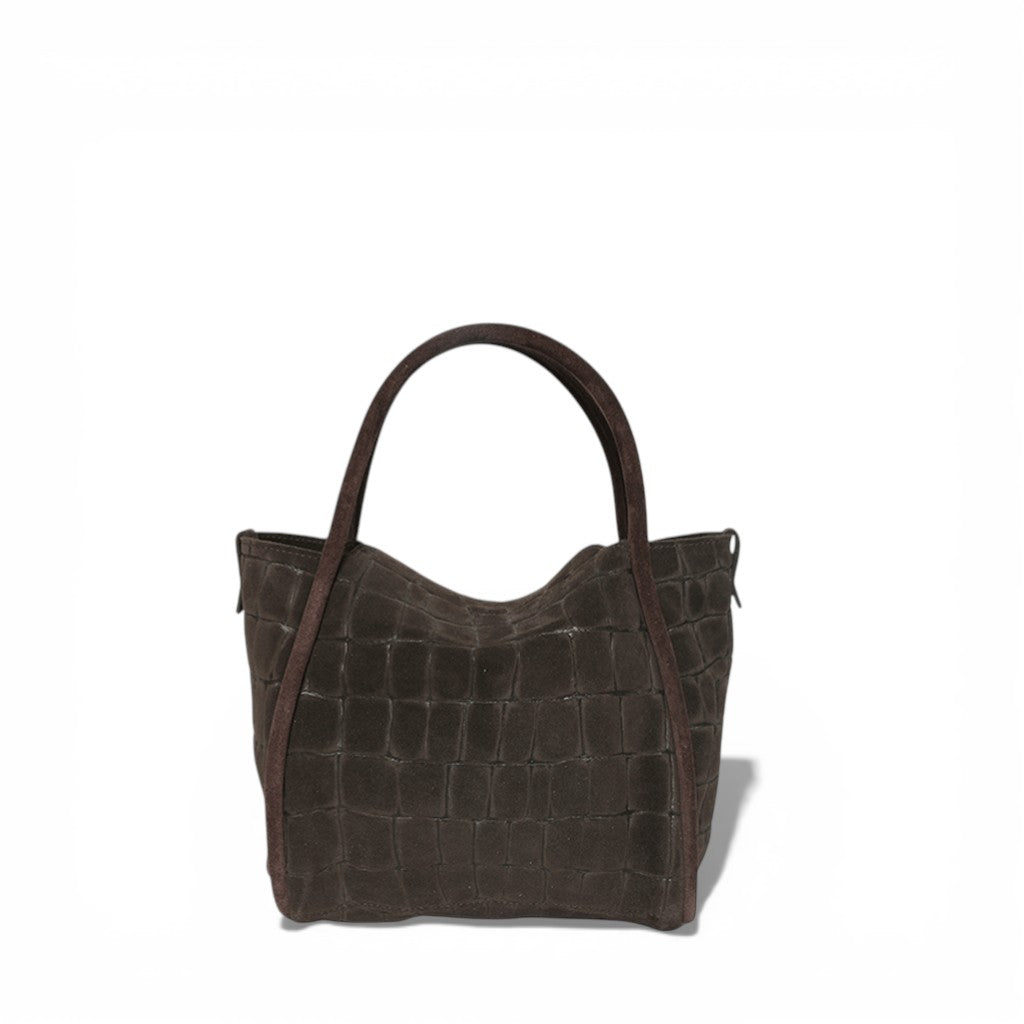 Serena Satchel Crossbody in Truffle Italian Croco-Embossed Suede