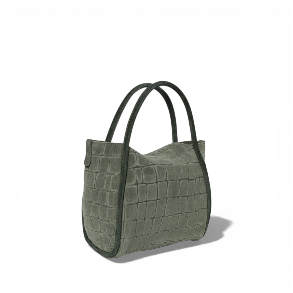 Serena Satchel Crossbody in Moss Italian Croco-Embossed Suede