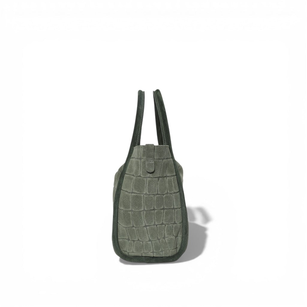 Serena Satchel Crossbody in Moss Italian Croco-Embossed Suede