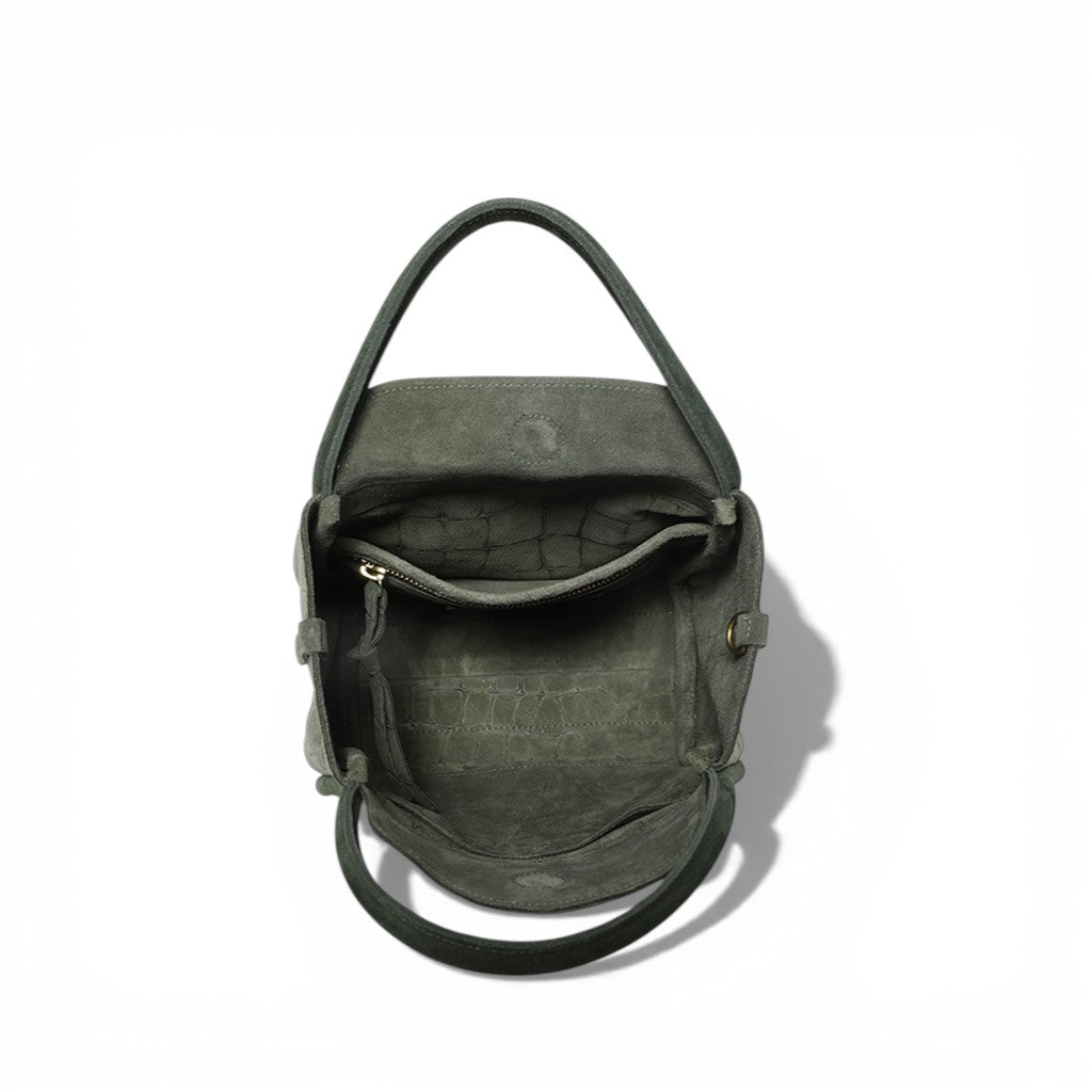 Serena Satchel Crossbody in Moss Italian Croco-Embossed Suede