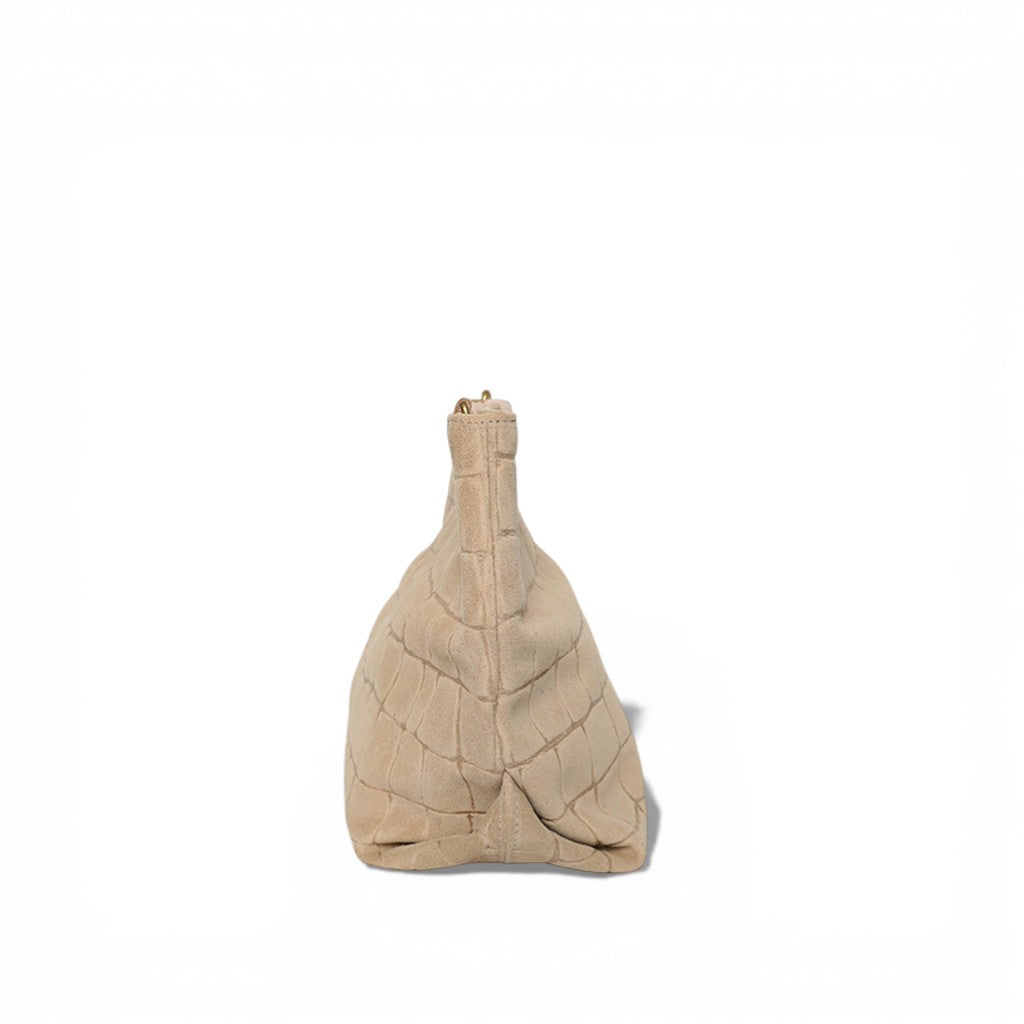 Ella Wrapped Handle Crossbody in Ecru Italian Croco-Embossed Suede