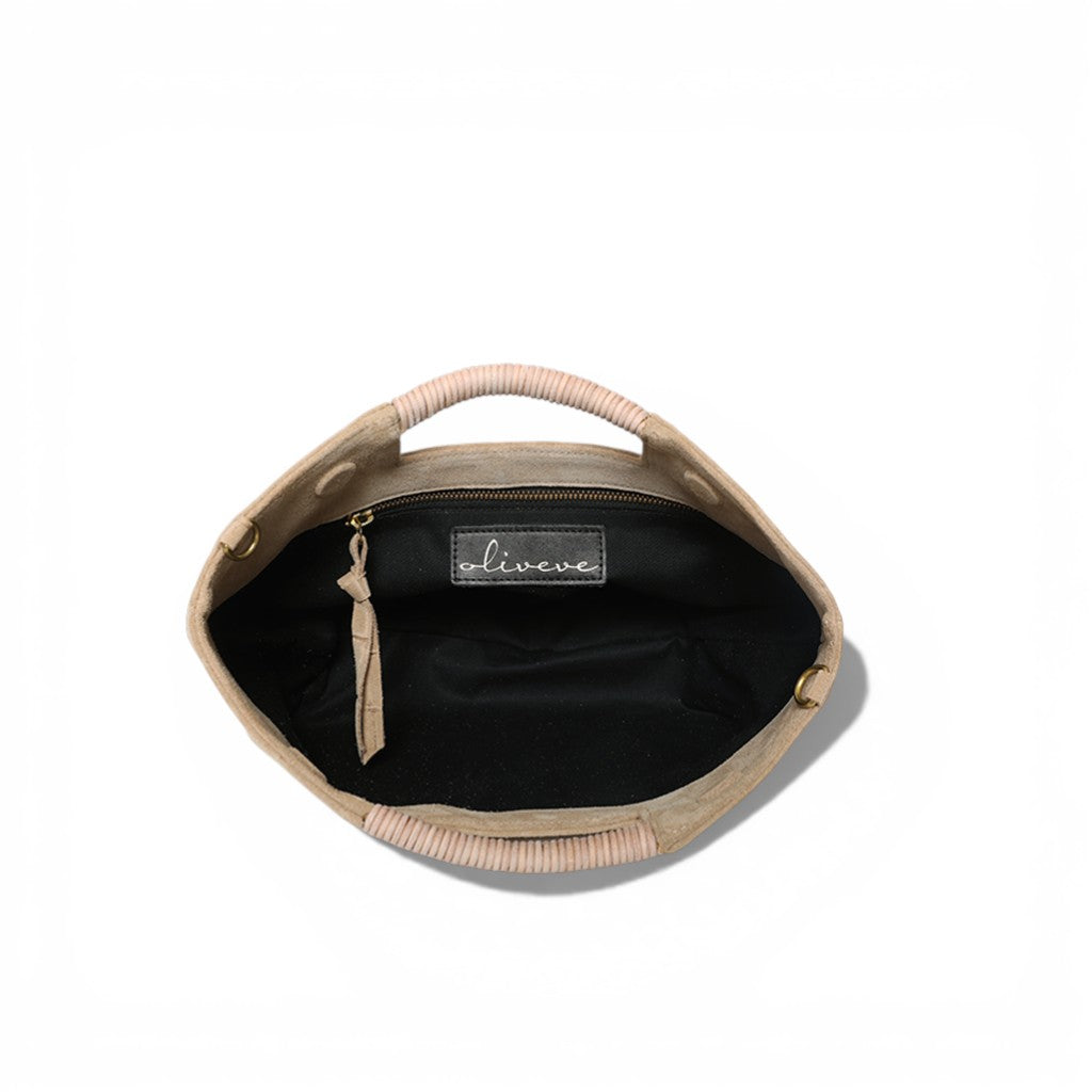 Ella Wrapped Handle Crossbody in Ecru Italian Croco-Embossed Suede