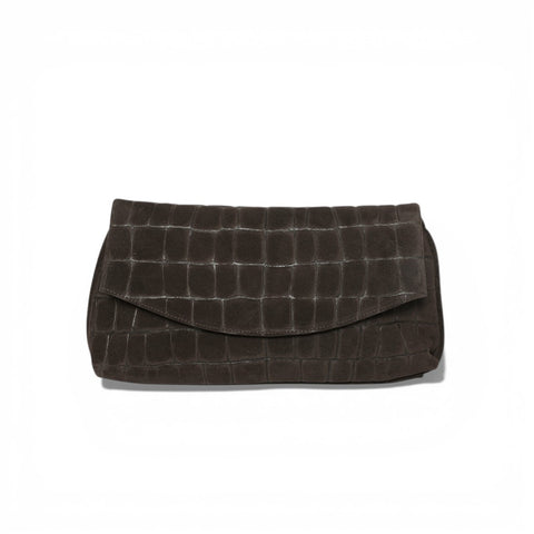 Valentina Clutch in Truffle Italian Croco-Embossed Suede