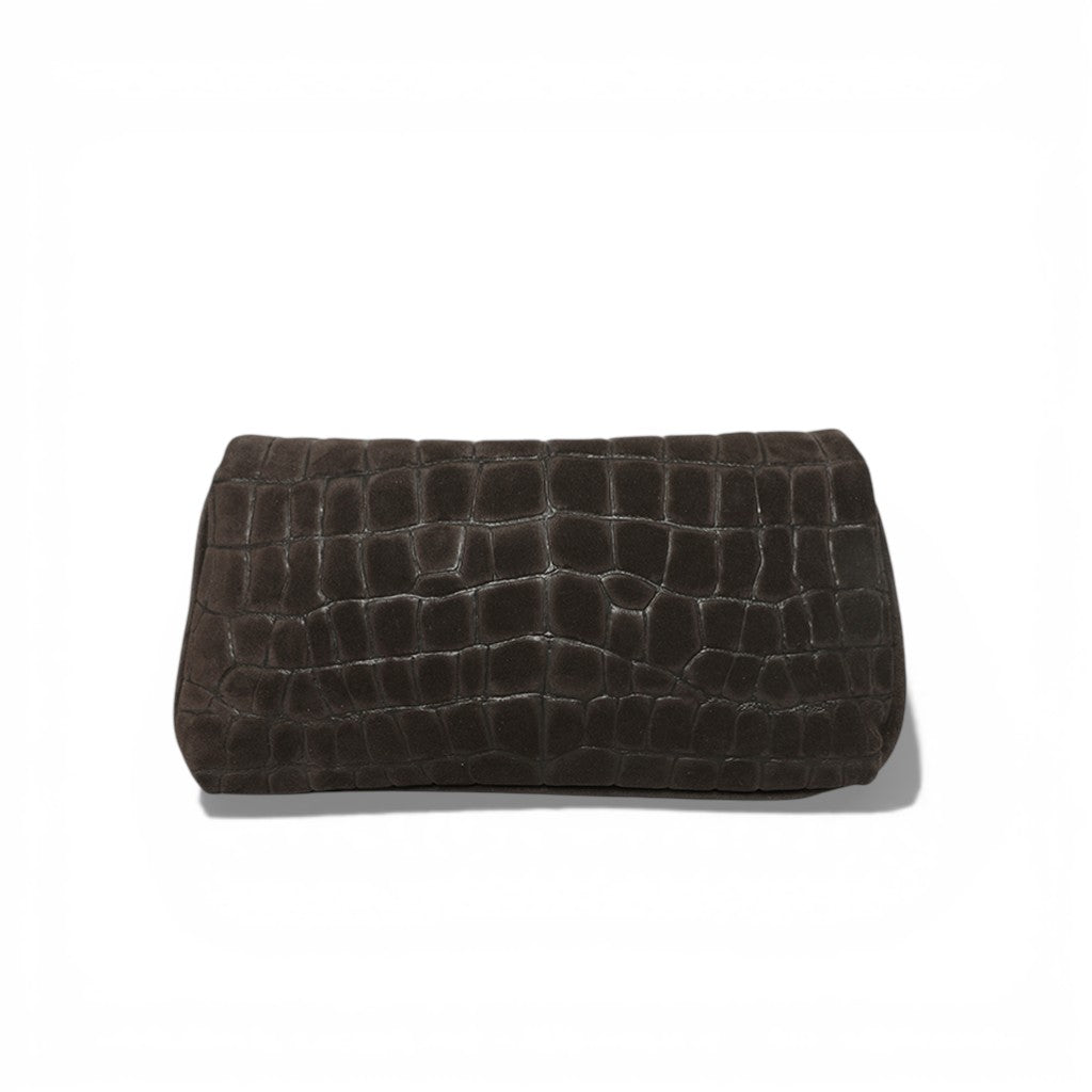 Valentina Clutch in Truffle Italian Croco-Embossed Suede