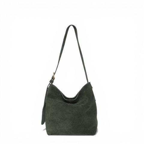 Midi Gabriella Shoulder Bag in Forest Italian Leather Backed Suede