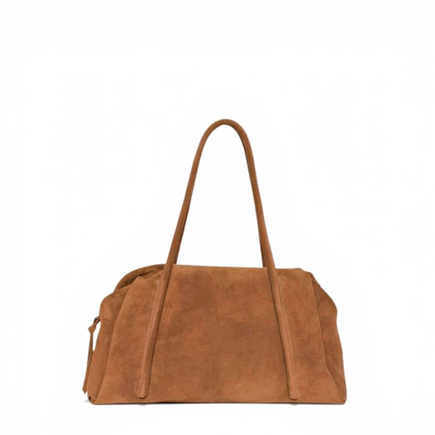 Solara Satchel in Saddle Italian Leather Backed Suede