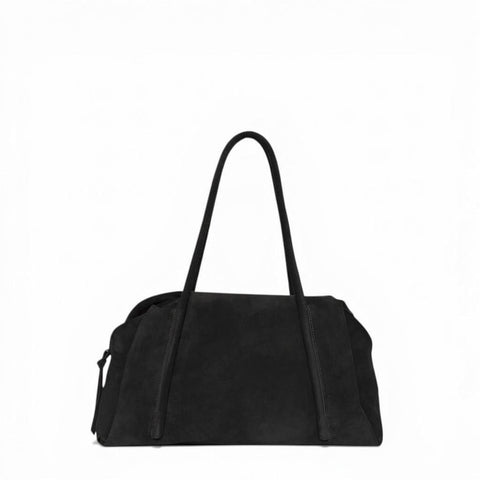 Solara Satchel in Black Italian Leather Backed Suede