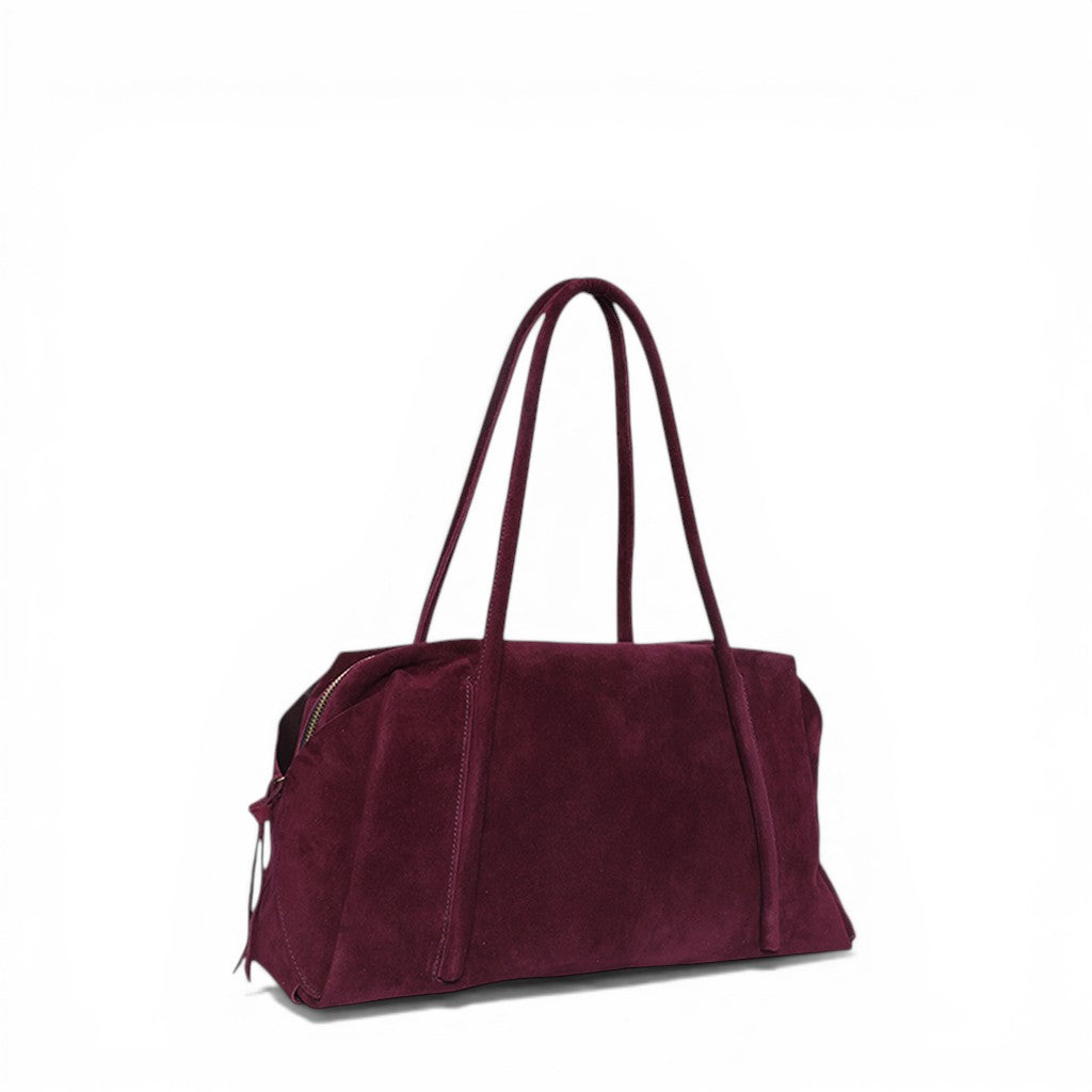 Solara Satchel in Mulberry Italian Leather Backed Suede