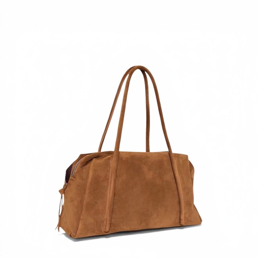 Solara Satchel in Saddle Italian Leather Backed Suede