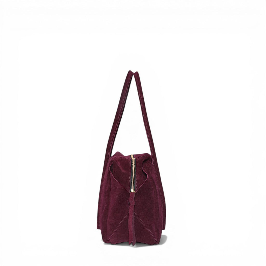 Solara Satchel in Mulberry Italian Leather Backed Suede