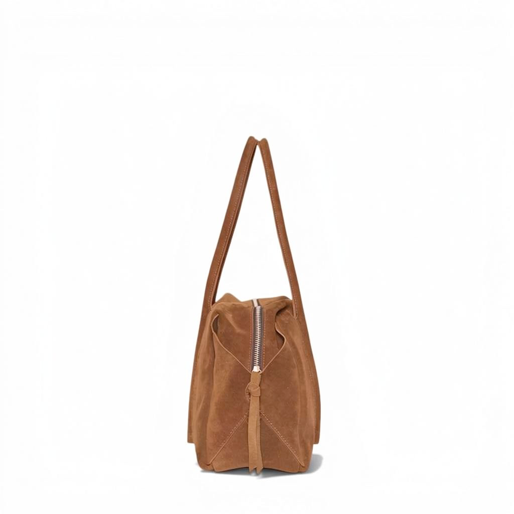 Solara Satchel in Saddle Italian Leather Backed Suede
