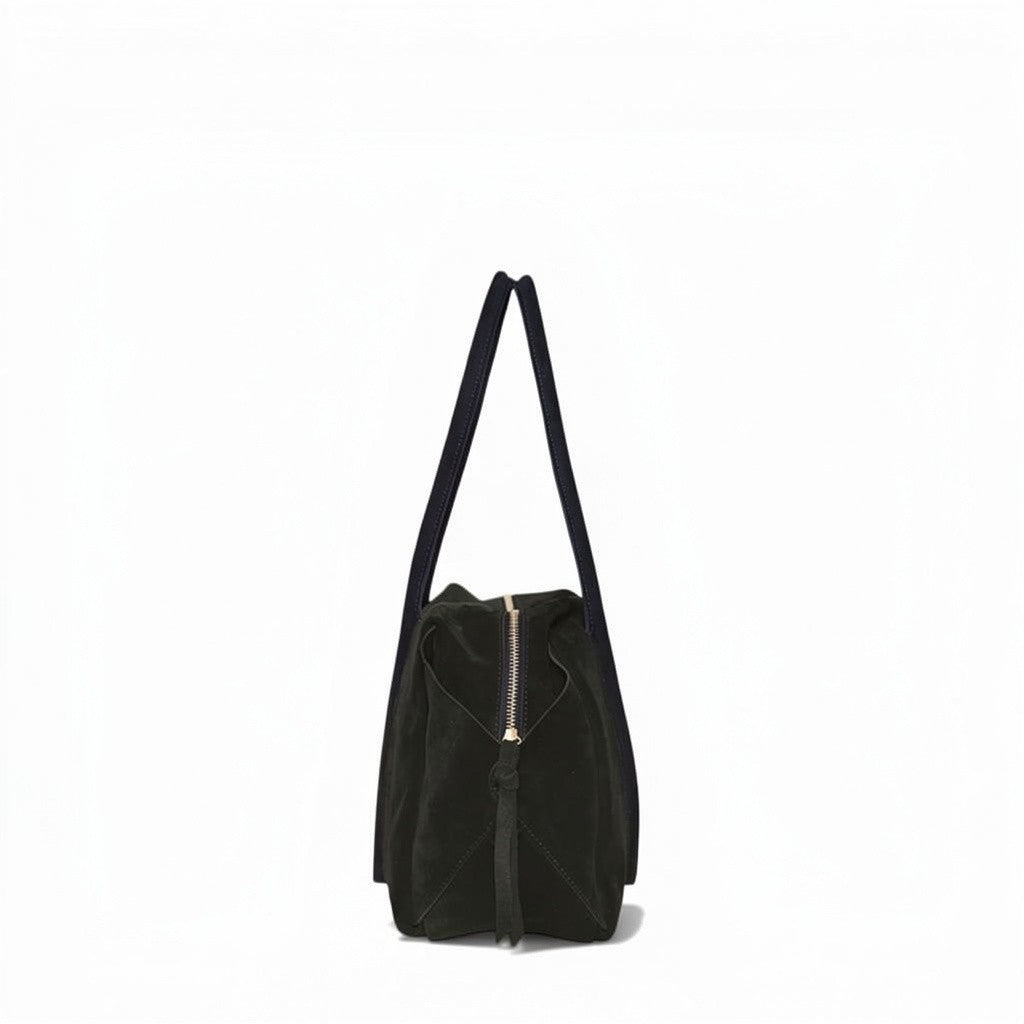 Solara Satchel in Black Italian Leather Backed Suede