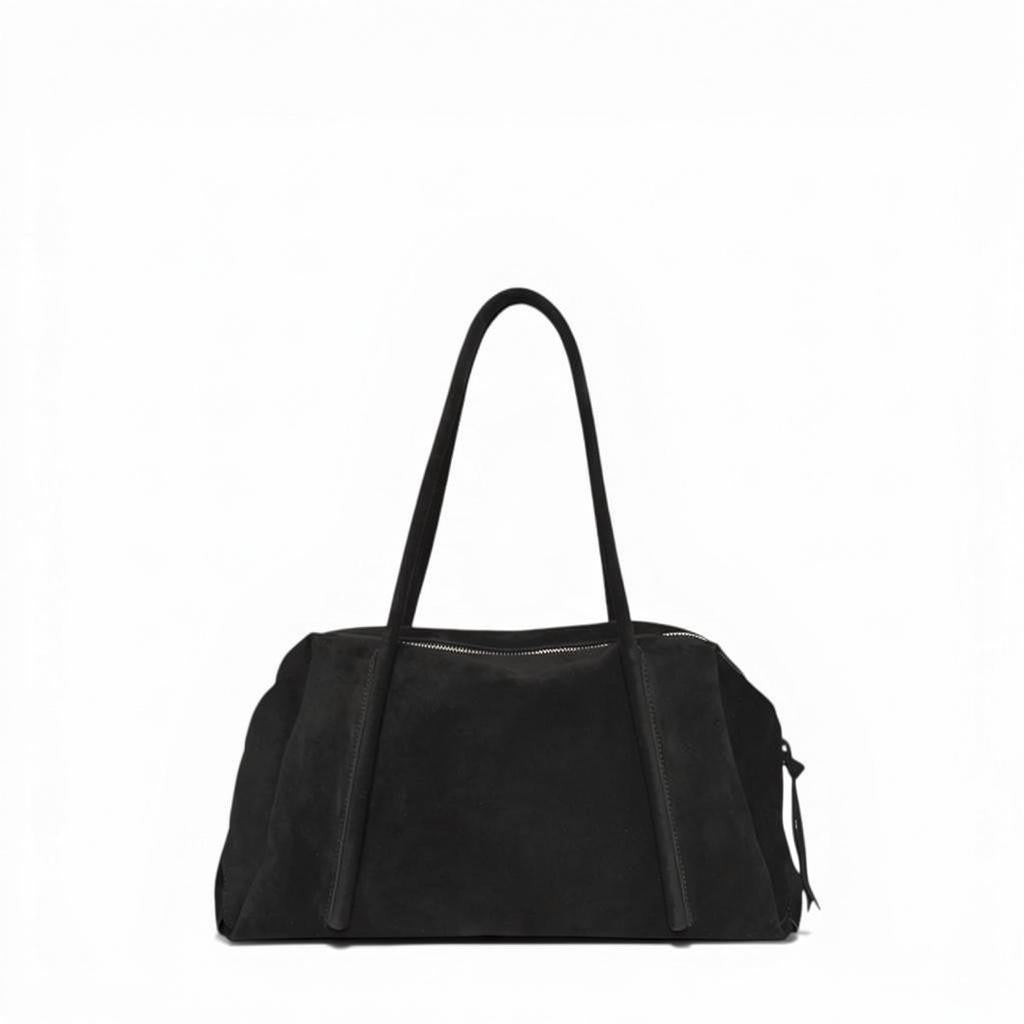 Solara Satchel in Black Italian Leather Backed Suede
