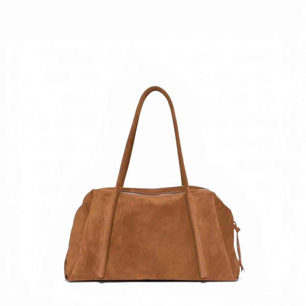 Solara Satchel in Saddle Italian Leather Backed Suede