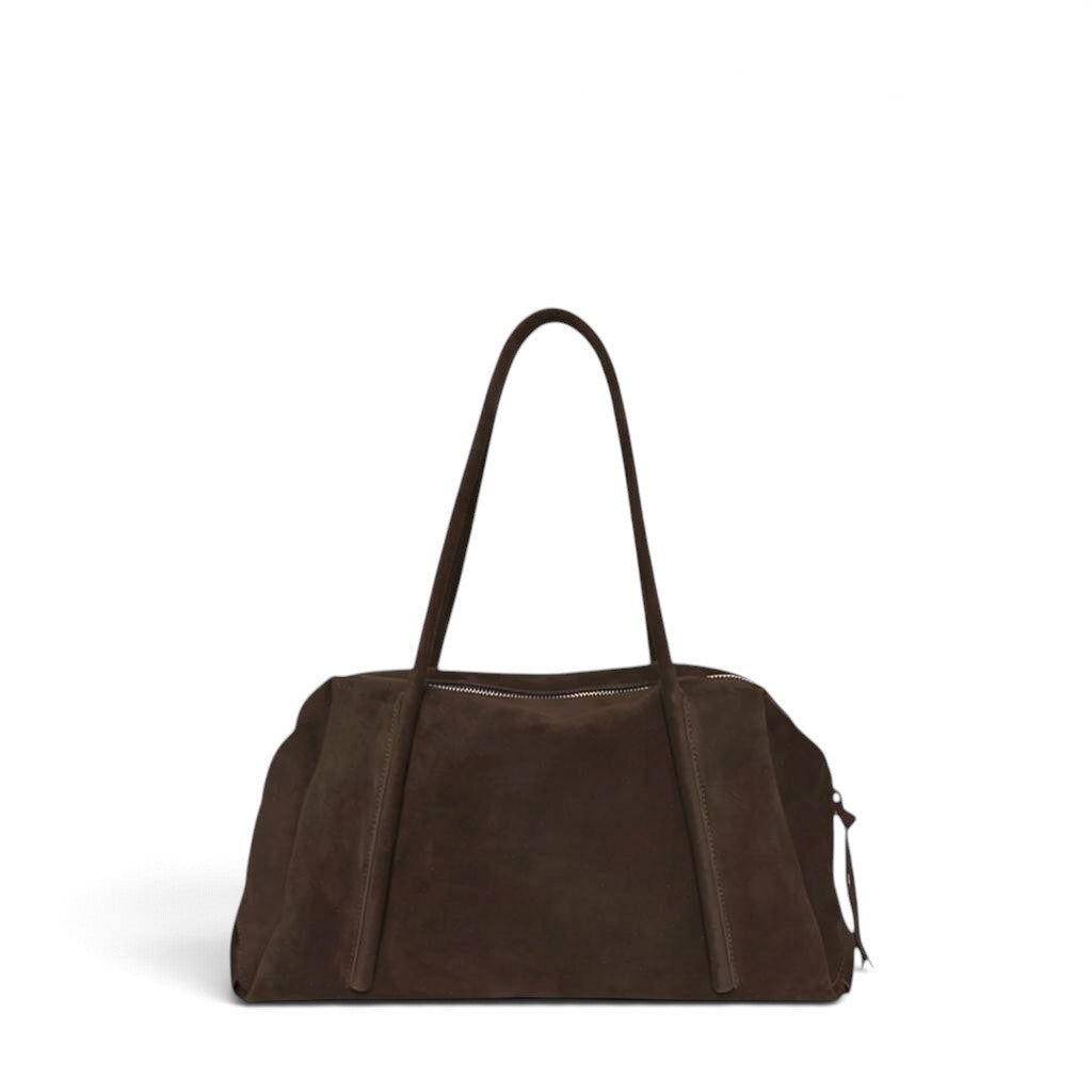 Solara Satchel in Ganache Italian Leather Backed Suede
