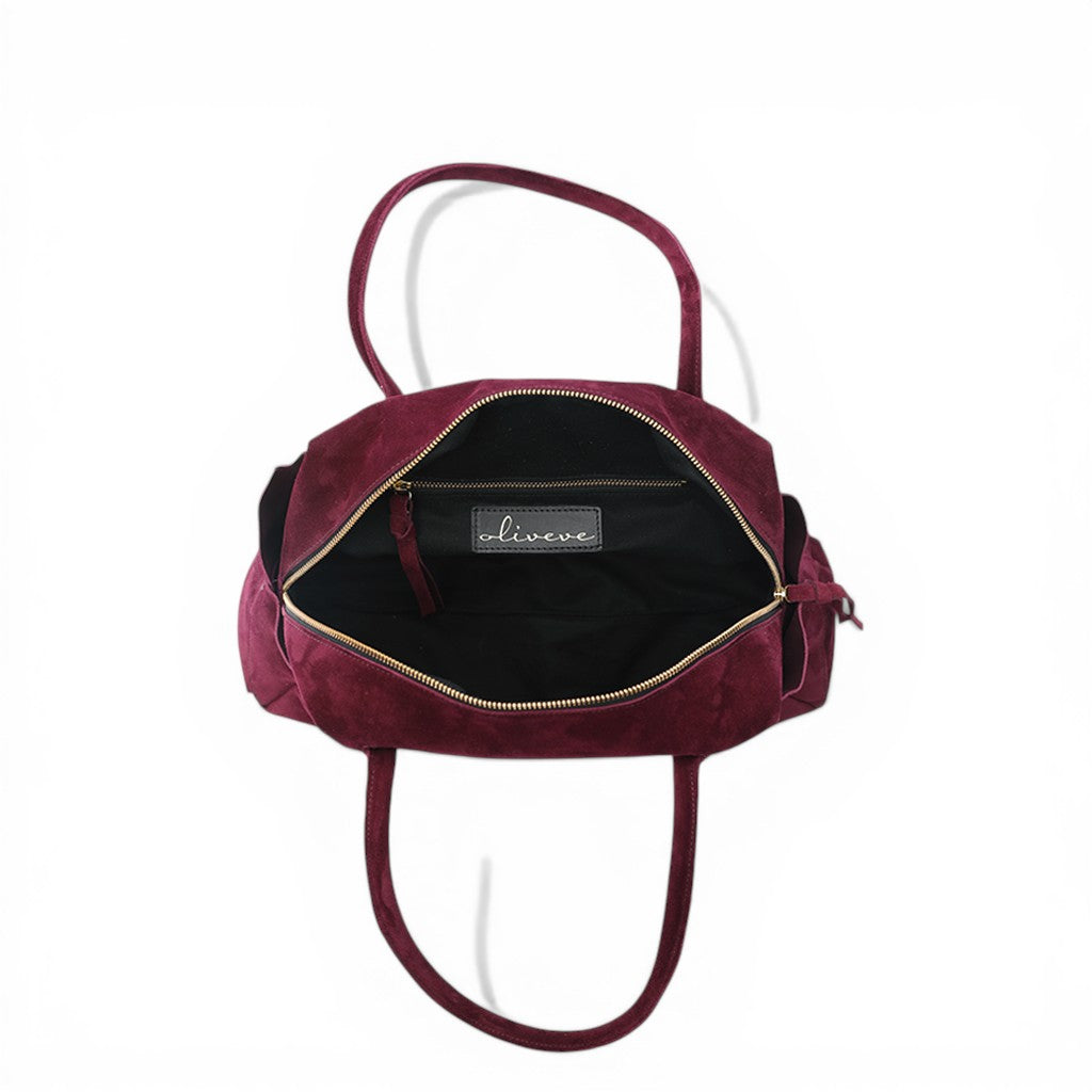 Solara Satchel in Mulberry Italian Leather Backed Suede
