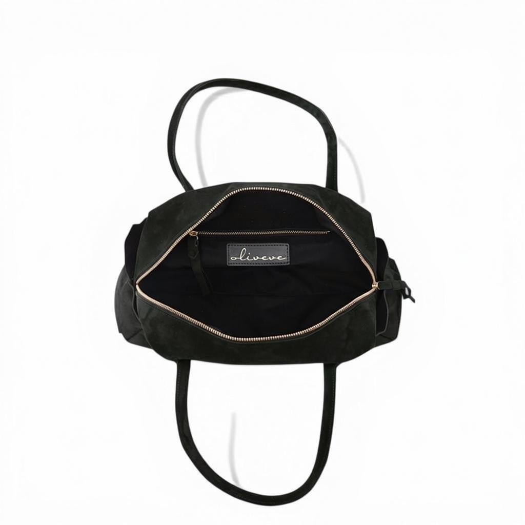 Solara Satchel in Black Italian Leather Backed Suede