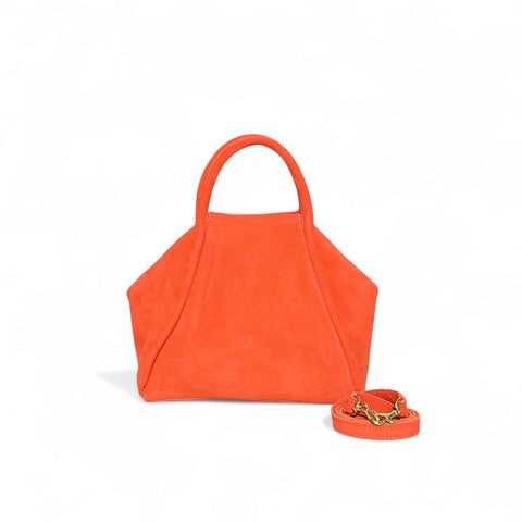 Taya Top Handle Crossbody in Tangelo Italian Leather Backed Suede