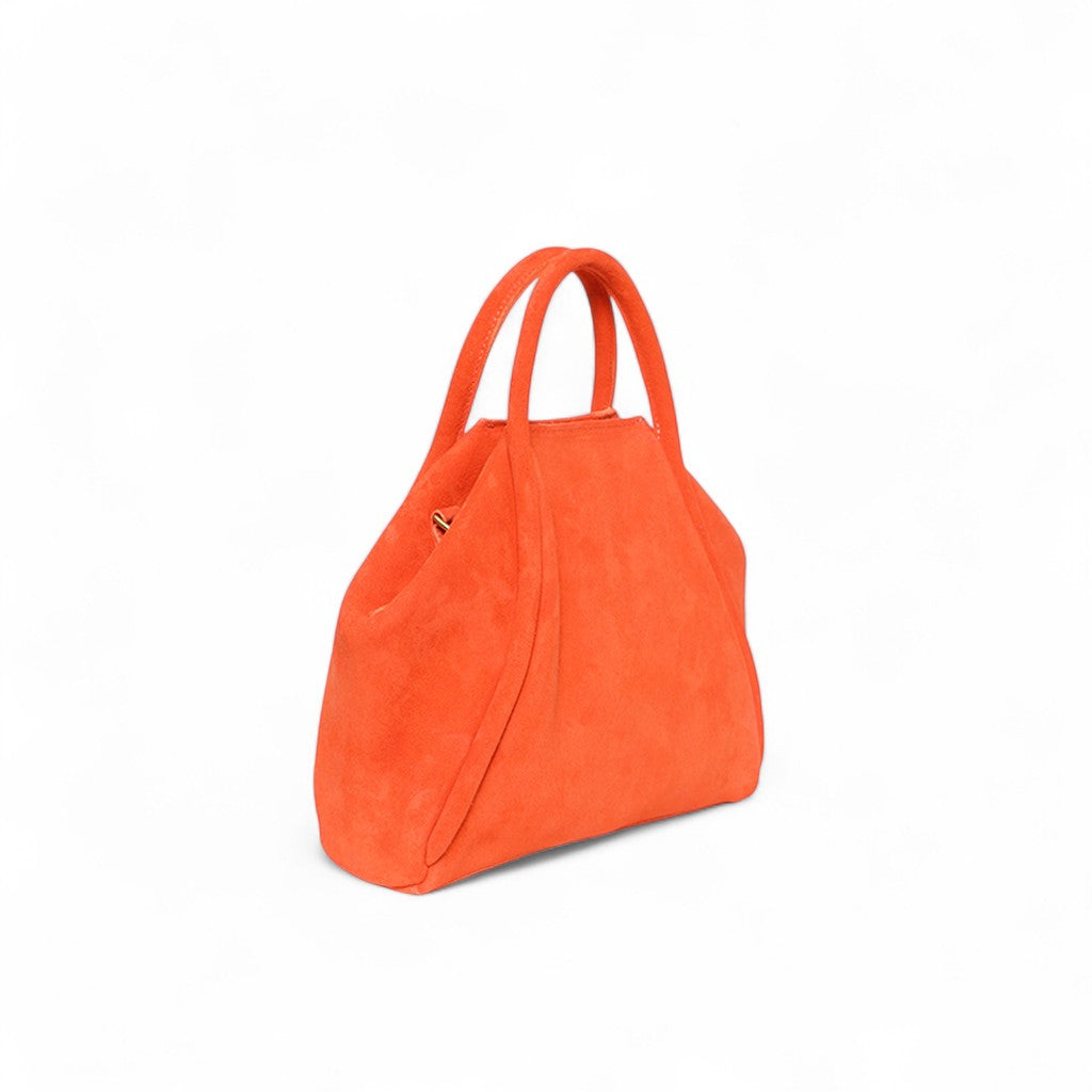 Taya Top Handle Crossbody in Tangelo Italian Leather Backed Suede