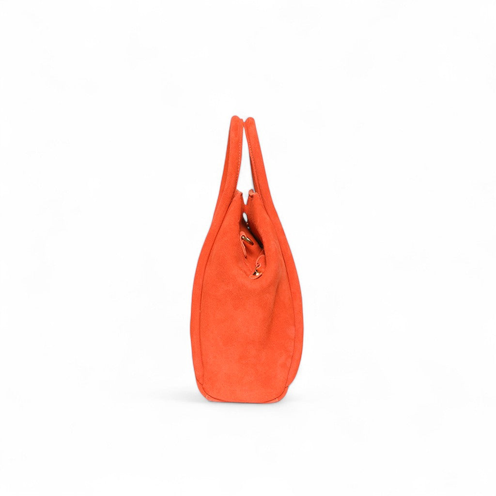 Taya Top Handle Crossbody in Tangelo Italian Leather Backed Suede