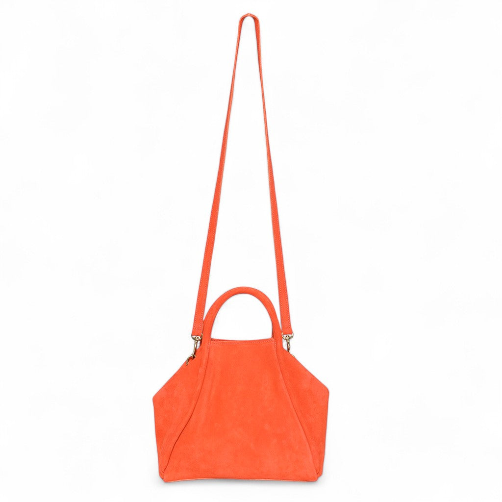 Taya Top Handle Crossbody in Tangelo Italian Leather Backed Suede