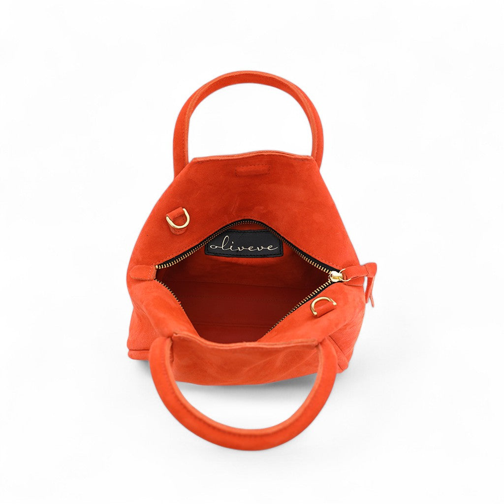 Taya Top Handle Crossbody in Tangelo Italian Leather Backed Suede