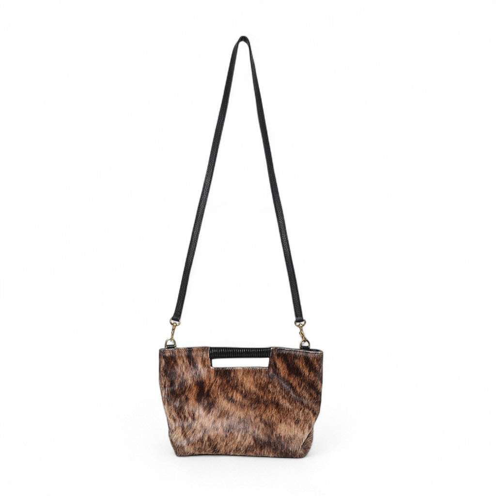 Mini Ella Wrapped Handle Crossbody in Dark Brindle Natural Haircow