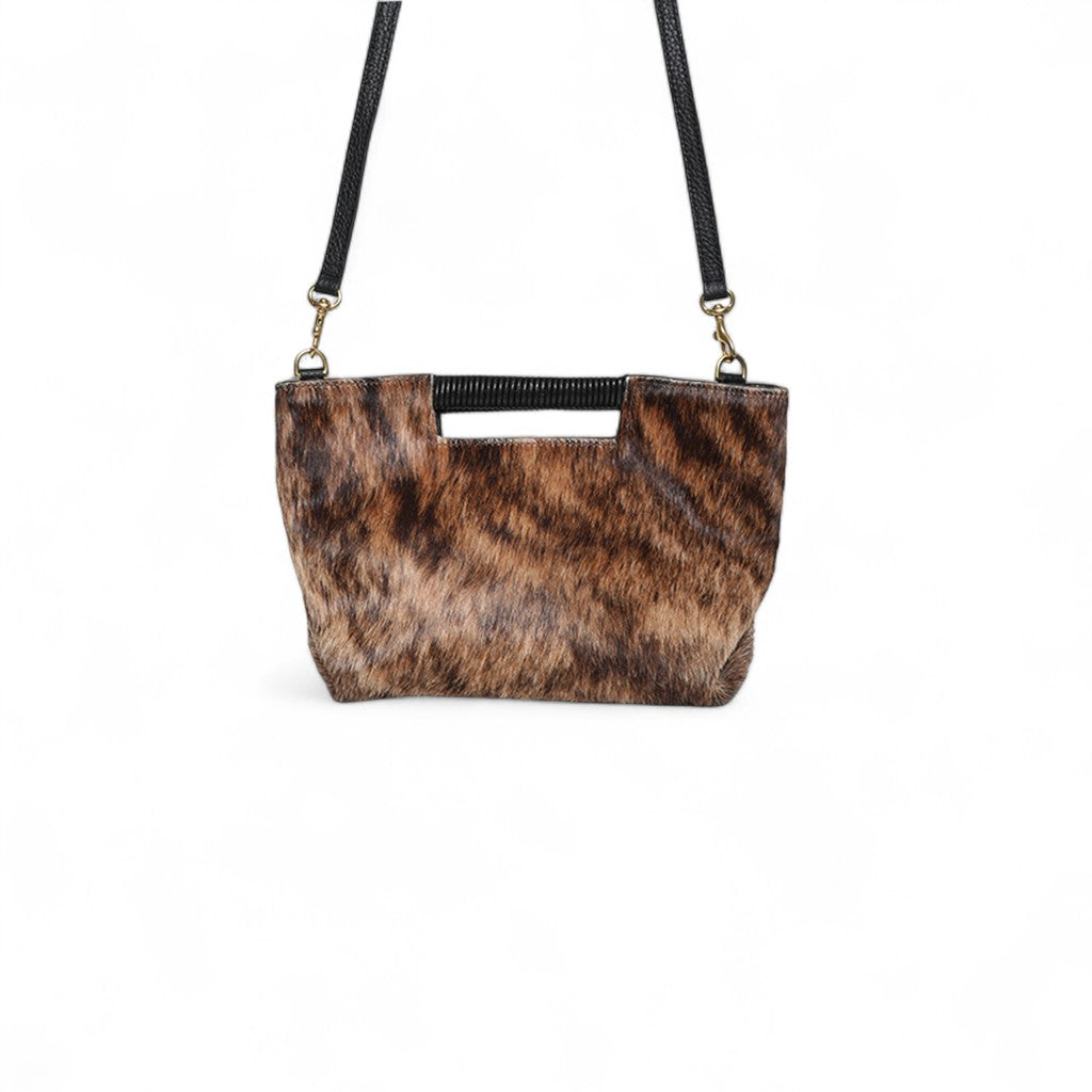 Mini Ella Wrapped Handle Crossbody in Dark Brindle Natural Haircow