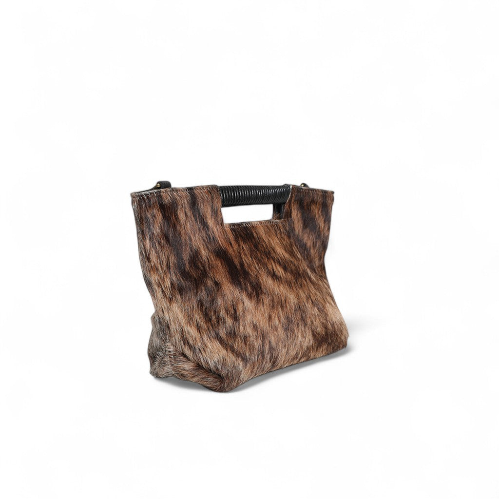 Mini Ella Wrapped Handle Crossbody in Dark Brindle Natural Haircow