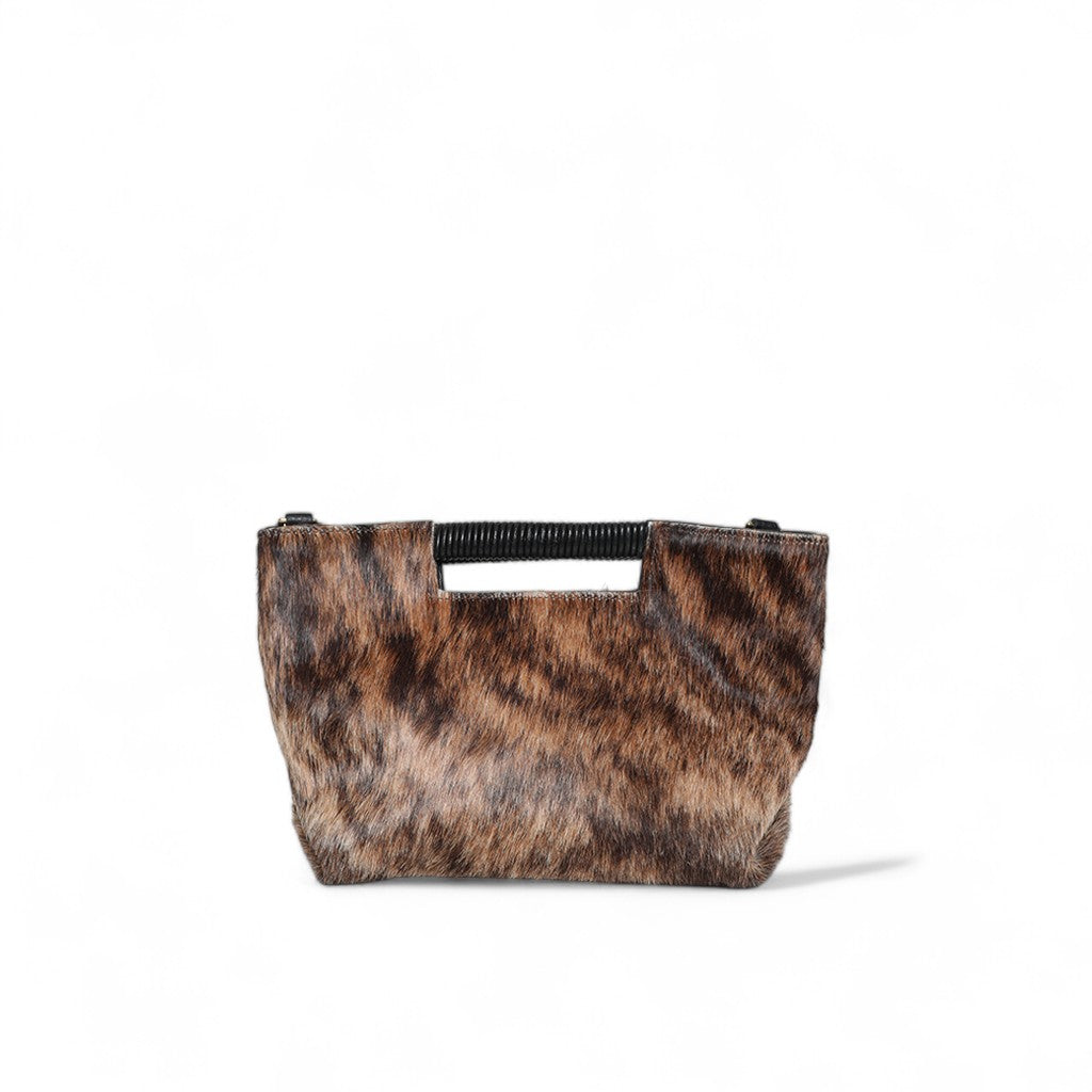 Mini Ella Wrapped Handle Crossbody in Dark Brindle Natural Haircow