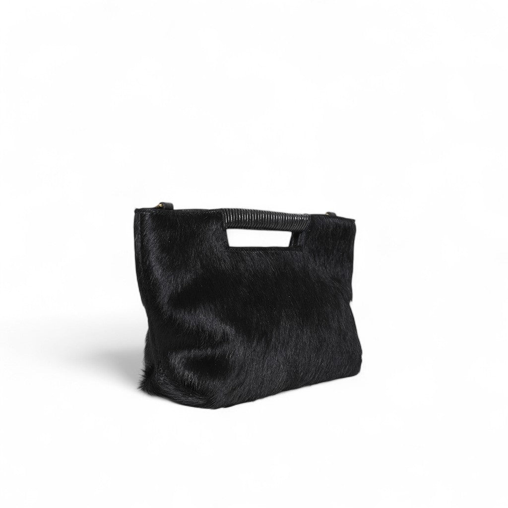 Mini Ella Wrapped Handle Crossbody in Black Brindle Natural Haircow