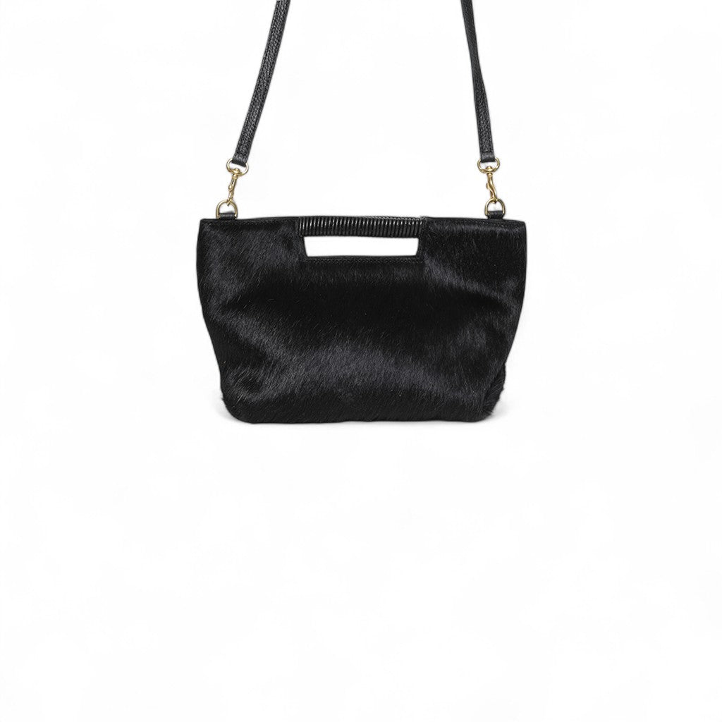 Mini Ella Wrapped Handle Crossbody in Black Brindle Natural Haircow