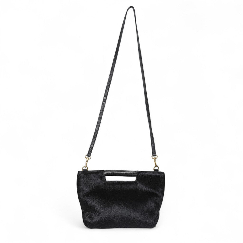 Mini Ella Wrapped Handle Crossbody in Black Brindle Natural Haircow