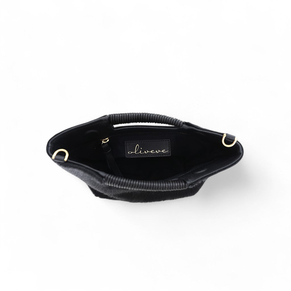 Mini Ella Wrapped Handle Crossbody in Black Brindle Natural Haircow