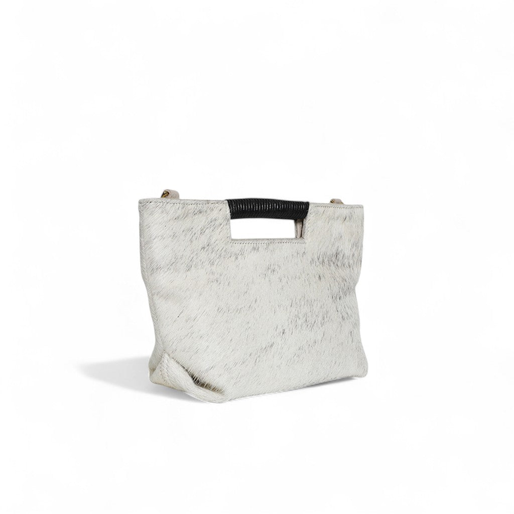 Mini Ella Wrapped Handle Crossbody in Grey Brindle Natural Haircow