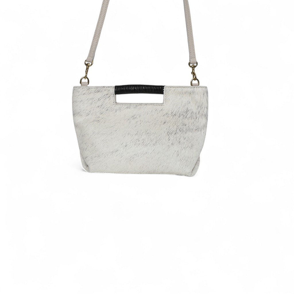 Mini Ella Wrapped Handle Crossbody in Grey Brindle Natural Haircow