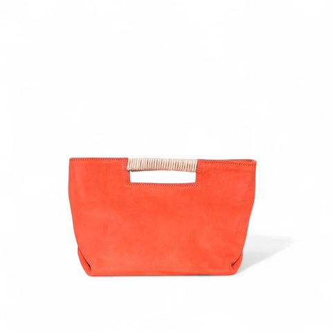Mini Ella Wrapped Handle Crossbody in Tangelo Italian Leather Backed Suede
