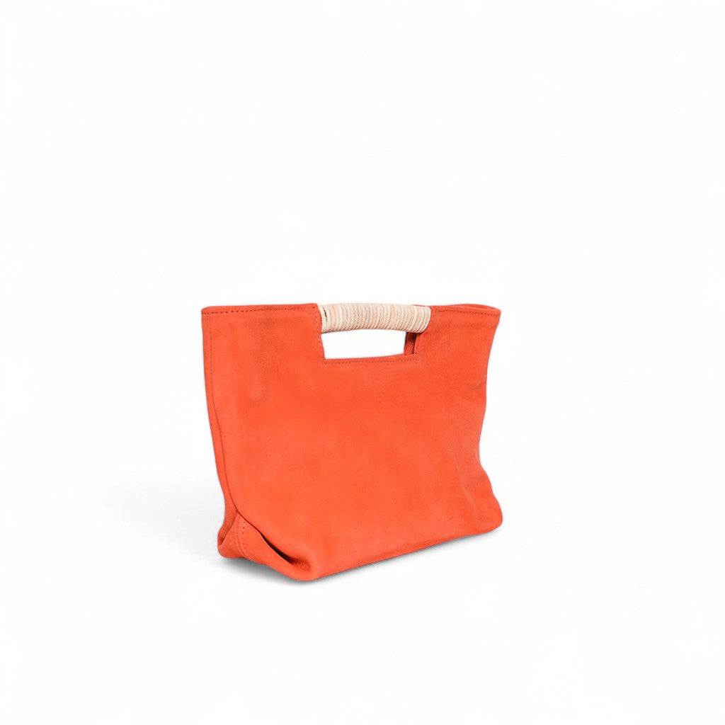 Mini Ella Wrapped Handle Crossbody in Tangelo Italian Leather Backed Suede