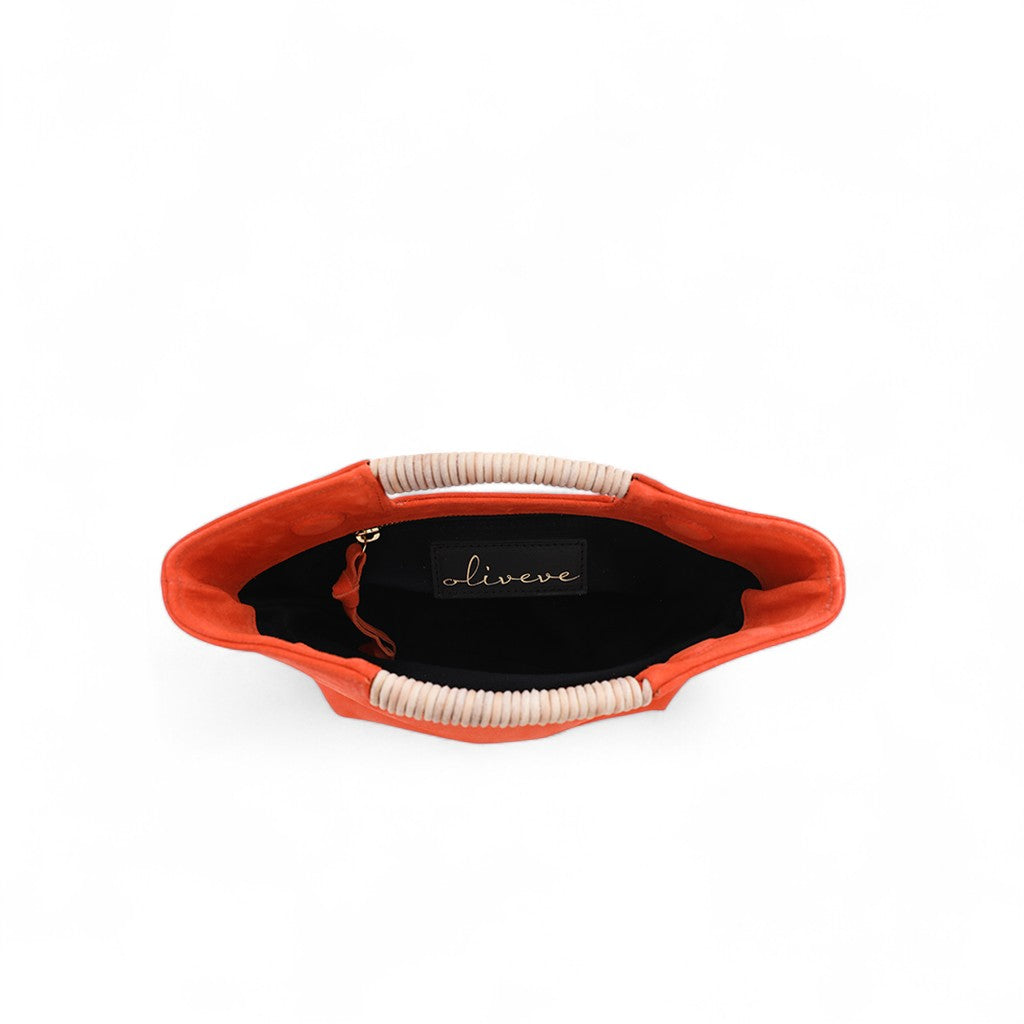 Mini Ella Wrapped Handle Crossbody in Tangelo Italian Leather Backed Suede