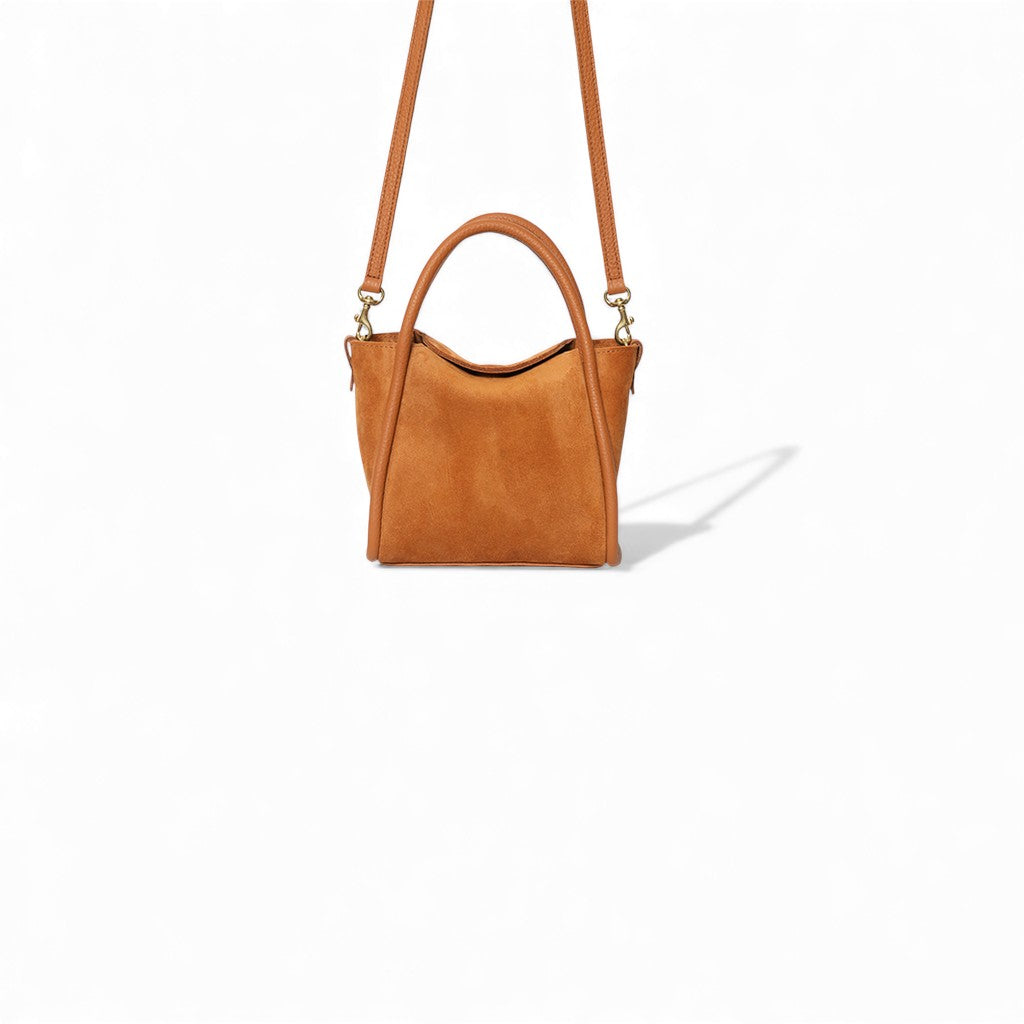 Mini Serena Satchel Crossbody in Cuoio Italian Leather Backed Suede